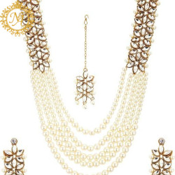 Naitikaarts Latest Long Necklace with Drop Earrings Traditional Ethnic Jewellery Set for Women and Girls. NA-01-WHITE