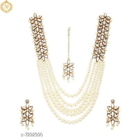 Naitikaarts Latest Long Necklace with Drop Earrings Traditional Ethnic Jewellery Set for Women and Girls. NA-01-WHITE
