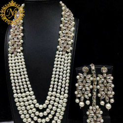 Naitikaarts Latest Long Necklace with Drop Earrings Traditional Ethnic Jewellery Set for Women and Girls. NA-01-WHITE