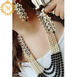 Naitikaarts Latest Long Necklace with Drop Earrings Traditional Ethnic Jewellery Set for Women and Girls. NA-01-BLACK