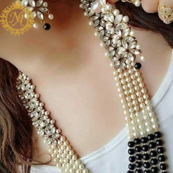 Naitikaarts Latest Long Necklace with Drop Earrings Traditional Ethnic Jewellery Set for Women and Girls. NA-01-BLACK