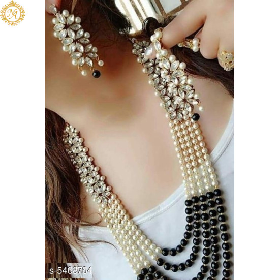 Naitikaarts Latest Long Necklace with Drop Earrings Traditional Ethnic Jewellery Set for Women and Girls. NA-01-BLACK Naitikaarts Latest Long Necklace with Drop Earrings Traditional Ethnic Jewellery Set for Women and Girls. NA-01-BLACK