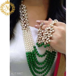 Naitikaarts Latest Long Necklace with Drop Earrings Traditional Ethnic Jewellery Set for Women and Girls. NA-01-GREEN
