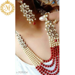 Naitikaarts Latest Long Necklace with Drop Earrings Traditional Ethnic Jewellery Set for Women and Girls. NA-01-RED
