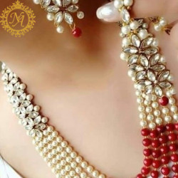 Naitikaarts Latest Long Necklace with Drop Earrings Traditional Ethnic Jewellery Set for Women and Girls. NA-01-RED