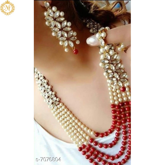 Naitikaarts Latest Long Necklace with Drop Earrings Traditional Ethnic Jewellery Set for Women and Girls. NA-01-RED Naitikaarts Latest Long Necklace with Drop Earrings Traditional Ethnic Jewellery Set for Women and Girls. NA-01-RED
