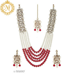 Naitikaarts Latest Long Necklace with Drop Earrings Traditional Ethnic Jewellery Set for Women and Girls. NA-01-RED