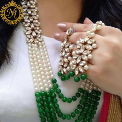 Naitikaarts Latest Long Necklace with Drop Earrings Traditional Ethnic Jewellery Set for Women and Girls. NA-01-GREEN