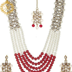 Naitikaarts Latest Long Necklace with Drop Earrings Traditional Ethnic Jewellery Set for Women and Girls. NA-01-RED