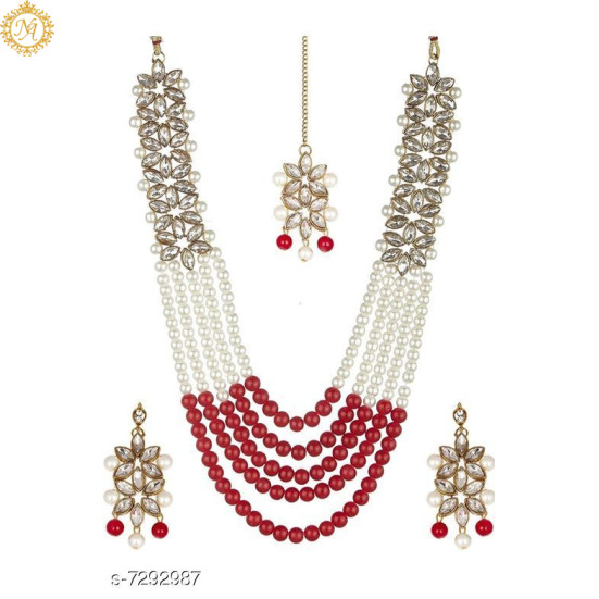 Naitikaarts Latest Long Necklace with Drop Earrings Traditional Ethnic Jewellery Set for Women and Girls. NA-01-RED