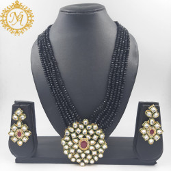 Naitikaarts Latest Long Necklace with Drop Earrings Traditional Ethnic Jewellery Set for Women and Girls. NA-134-BLACK