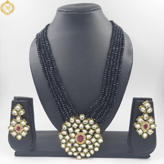 Naitikaarts Latest Long Necklace with Drop Earrings Traditional Ethnic Jewellery Set for Women and Girls. NA-134-BLACK