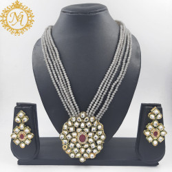 Naitikaarts Latest Long Necklace with Drop Earrings Traditional Ethnic Jewellery Set for Women and Girls. NA-134-GERY