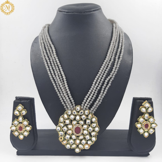 Naitikaarts Latest Long Necklace with Drop Earrings Traditional Ethnic Jewellery Set for Women and Girls. NA-134-GERY