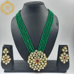 Naitikaarts Latest Long Necklace with Drop Earrings Traditional Ethnic Jewellery Set for Women and Girls. NA-134-GREEN