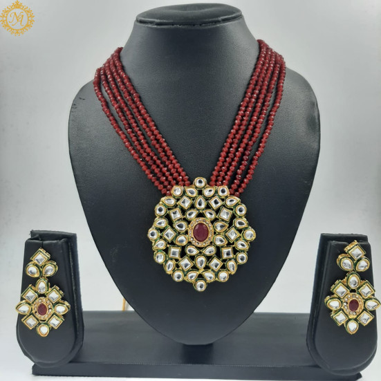 Naitikaarts Latest Long Necklace with Drop Earrings Traditional Ethnic Jewellery Set for Women and Girls. NA-134-MARRON Naitikaarts Latest Long Necklace with Drop Earrings Traditional Ethnic Jewellery Set for Women and Girls. NA-134-MARRON