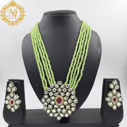 Naitikaarts Latest Long Necklace with Drop Earrings Traditional Ethnic Jewellery Set for Women and Girls. NA-134-MINT