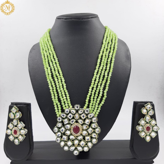 Naitikaarts Latest Long Necklace with Drop Earrings Traditional Ethnic Jewellery Set for Women and Girls. NA-134-MINT Naitikaarts Latest Long Necklace with Drop Earrings Traditional Ethnic Jewellery Set for Women and Girls. NA-134-MINT