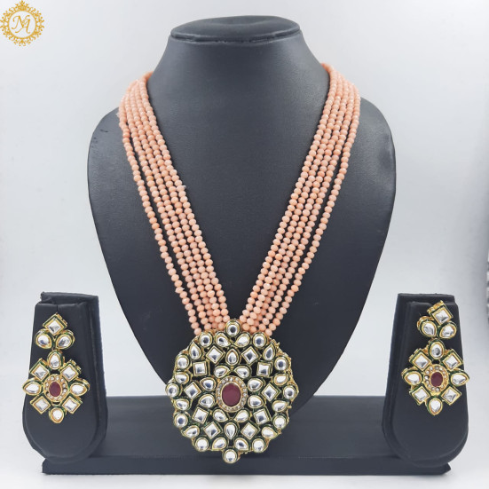 Naitikaarts Latest Long Necklace with Drop Earrings Traditional Ethnic Jewellery Set for Women and Girls. NA-134-PICH Naitikaarts Latest Long Necklace with Drop Earrings Traditional Ethnic Jewellery Set for Women and Girls. NA-134-PICH