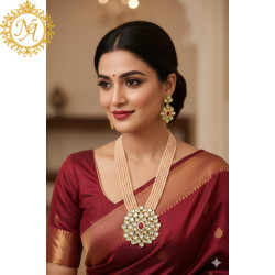 Naitikaarts Latest Long Necklace with Drop Earrings Traditional Ethnic Jewellery Set for Women and Girls. NA-134-PICH