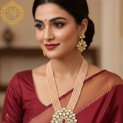 Naitikaarts Latest Long Necklace with Drop Earrings Traditional Ethnic Jewellery Set for Women and Girls. NA-134-PICH