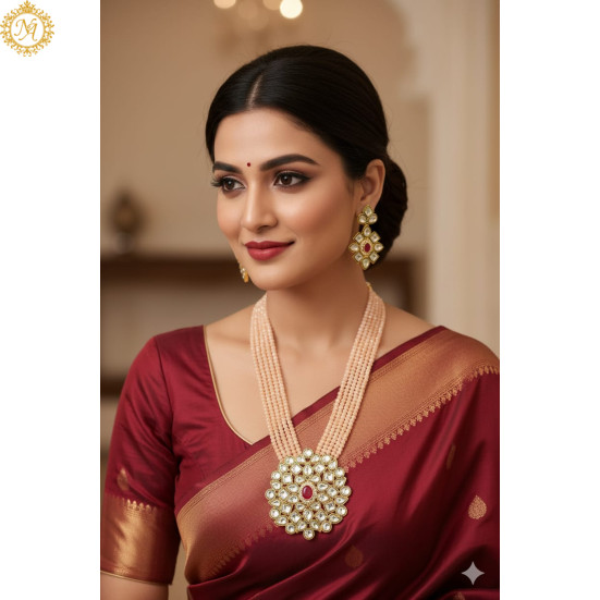 Naitikaarts Latest Long Necklace with Drop Earrings Traditional Ethnic Jewellery Set for Women and Girls. NA-134-PICH