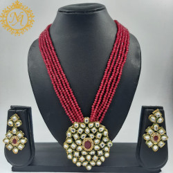Naitikaarts Latest Long Necklace with Drop Earrings Traditional Ethnic Jewellery Set for Women and Girls. NA-134-RED