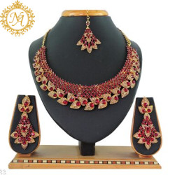 Naitikaarts Latest Necklace with Drop Earrings Traditional Ethnic Jewellery Set for Women and Girls. NA-150-RED