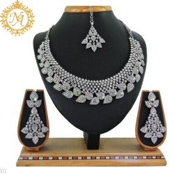 Naitikaarts Latest Necklace with Drop Earrings Traditional Ethnic Jewellery Set for Women and Girls. NA-150-SILLER