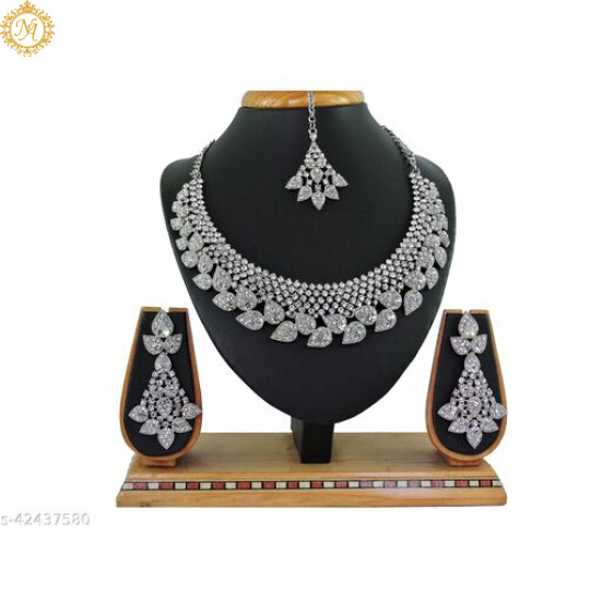 Naitikaarts Latest Necklace with Drop Earrings Traditional Ethnic Jewellery Set for Women and Girls. NA-150-SILLER Naitikaarts Latest Necklace with Drop Earrings Traditional Ethnic Jewellery Set for Women and Girls. NA-150-SILLER