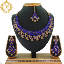 Naitikaarts Latest Necklace with Drop Earrings Traditional Ethnic Jewellery Set for Women and Girls. NA-150-BLUE