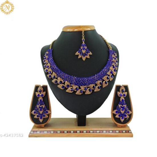 Naitikaarts Latest Necklace with Drop Earrings Traditional Ethnic Jewellery Set for Women and Girls. NA-150-BLUE