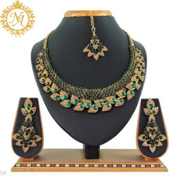 Naitikaarts Latest Necklace with Drop Earrings Traditional Ethnic Jewellery Set for Women and Girls. NA-150-GREEN