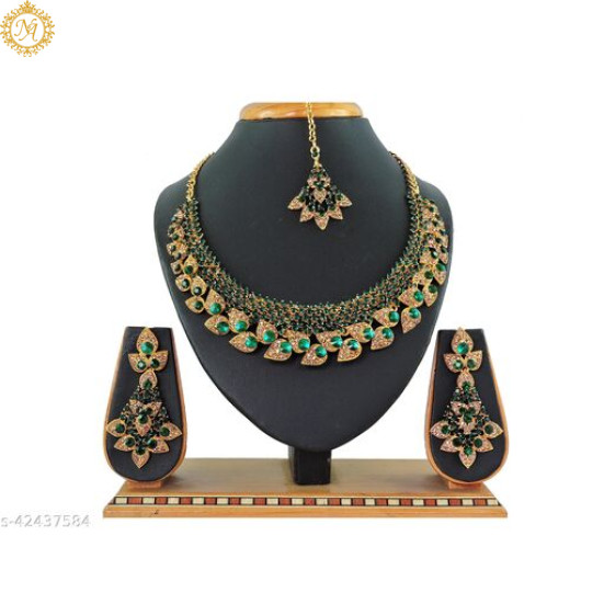 Naitikaarts Latest Necklace with Drop Earrings Traditional Ethnic Jewellery Set for Women and Girls. NA-150-GREEN