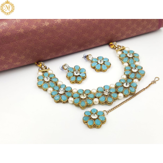 Naitikaarts Latest Necklace with Drop Earrings Traditional Ethnic Jewellery Set for Women and Girls. NA-179-FIROG Naitikaarts Latest Necklace with Drop Earrings Traditional Ethnic Jewellery Set for Women and Girls. NA-179-FIROG