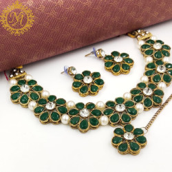 Naitikaarts Latest Choker Design Traditional Stylish Fancy Pearl Necklace Jewellery Set for Women NA-179-GREEN