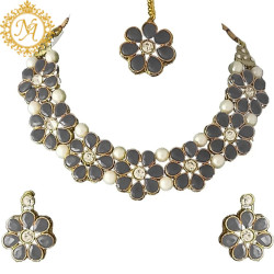 Naitikaarts Latest Choker Design Traditional Stylish Fancy Pearl Necklace Jewellery Set for Women NA-179-GREY