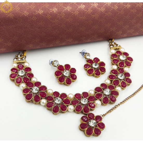 Naitikaarts Latest Choker Design Traditional Stylish Fancy Pearl Necklace Jewellery Set for Women NA-179-RANI