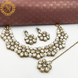 Naitikaarts Latest Choker Design Traditional Stylish Fancy Pearl Necklace Jewellery Set for Women NA-179-W