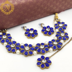 Naitikaarts Latest Choker Design Traditional Stylish Fancy Pearl Necklace Jewellery Set for Women NA-179-BLUE