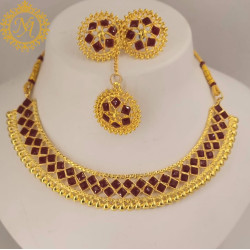 Naitikaarts Latest Choker Design Traditional Stylish Fancy Pearl Necklace Jewellery Set for Women NA-279-RED