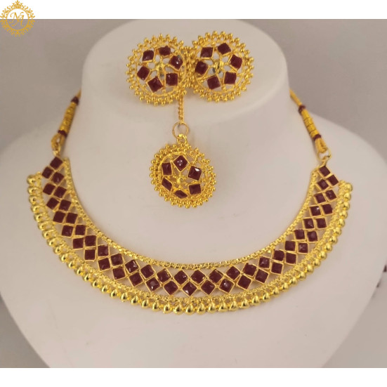Naitikaarts Latest Choker Design Traditional Stylish Fancy Pearl Necklace Jewellery Set for Women NA-279-RED