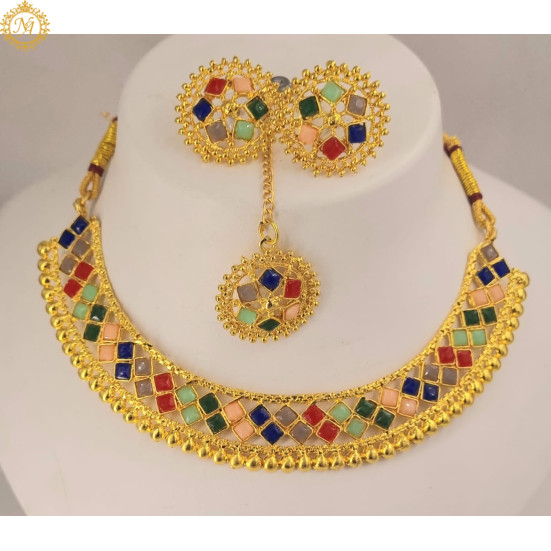Naitikaarts Latest Choker Design Traditional Stylish Fancy Pearl Necklace Jewellery Set for Women NA-279-MULTE