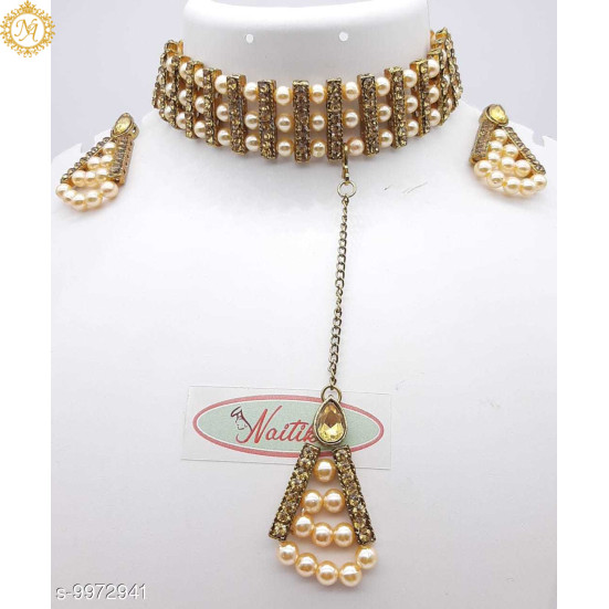 Naitikaarts Latest Choker Design Traditional Stylish Fancy Pearl Necklace Jewellery Set for Women NA-56