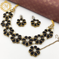 Naitikaarts Latest Choker Design Traditional Stylish Fancy Pearl Necklace Jewellery Set for Women NA179-BLACK