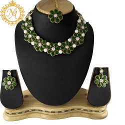 Naitikaarts Latest Choker Design Traditional Stylish Fancy Pearl Necklace Jewellery Set for Women NA179-GREEN