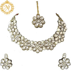 Naitikaarts Latest Choker Design Traditional Stylish Fancy Pearl Necklace Jewellery Set for Women NA179W