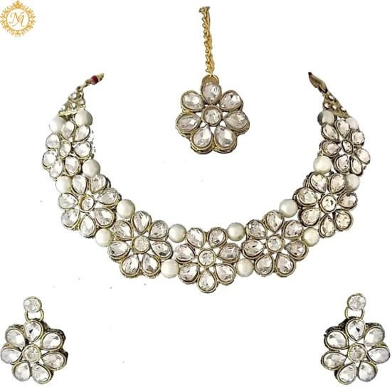 Naitikaarts Latest Choker Design Traditional Stylish Fancy Pearl Necklace Jewellery Set for Women NA179W