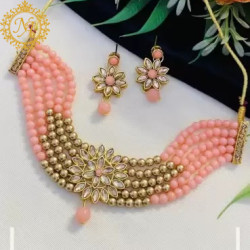 Naitikaarts Latest Choker Design Traditional Stylish Fancy Pearl Necklace Jewellery Set for Women NA192-PICH