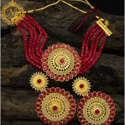 Naitikaarts Latest Choker Design Traditional Stylish Fancy Pearl Necklace Jewellery Set for Women NAA-145-RED